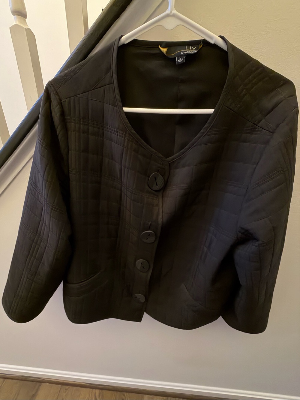 LIV Black Quilted Button-Front Cropped Blazer